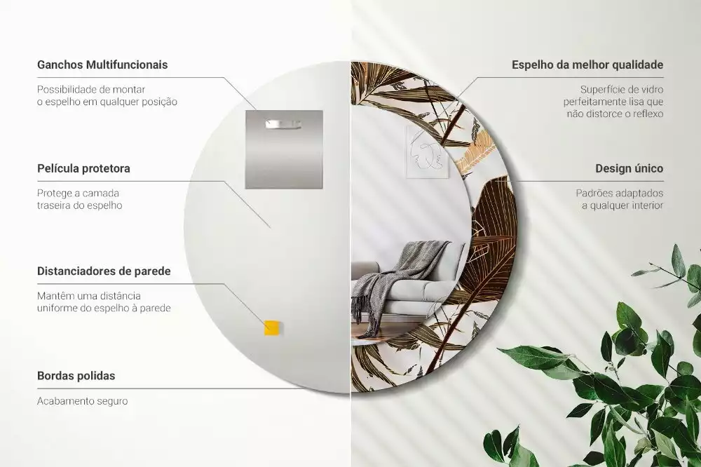 Espelho decorativo redondo Folhas de palmeira