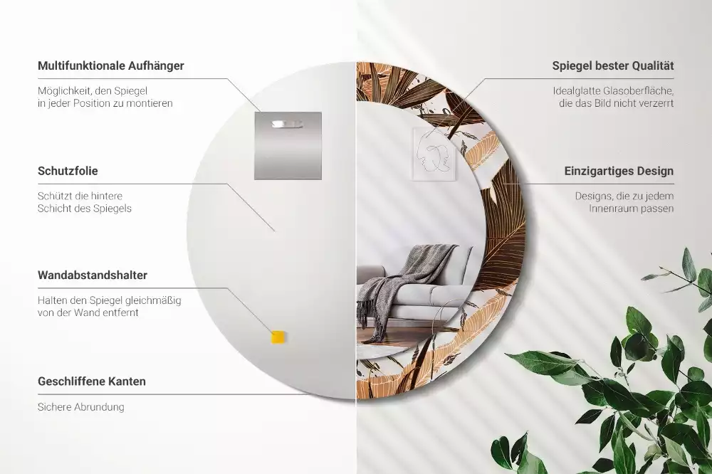 Espelho decorativo redondo Folhas de palmeira