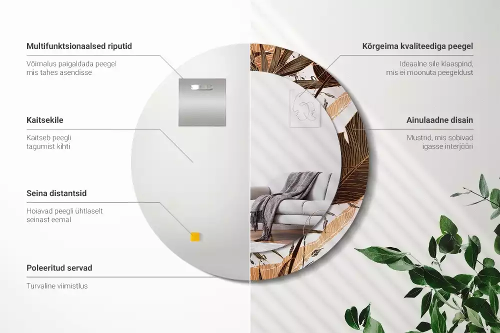 Espelho decorativo redondo Folhas de palmeira