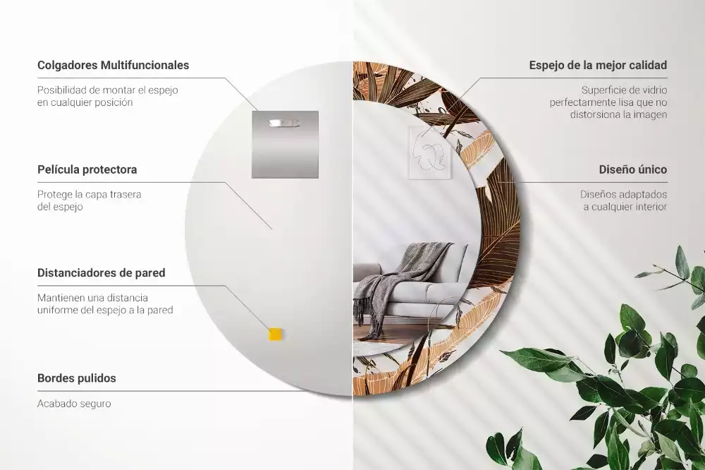 Espelho decorativo redondo Folhas de palmeira