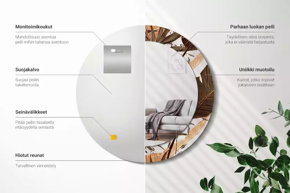 Espelho decorativo redondo Folhas de palmeira