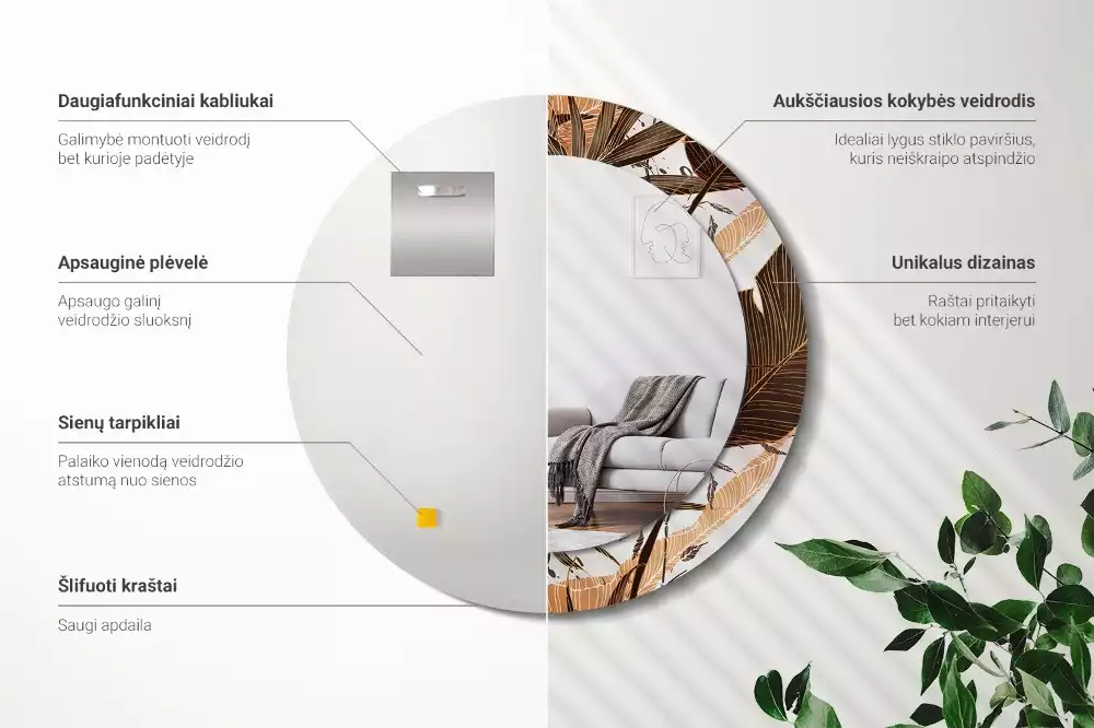 Espelho decorativo redondo Folhas de palmeira