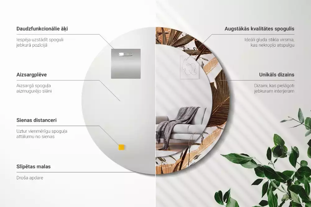 Espelho decorativo redondo Folhas de palmeira