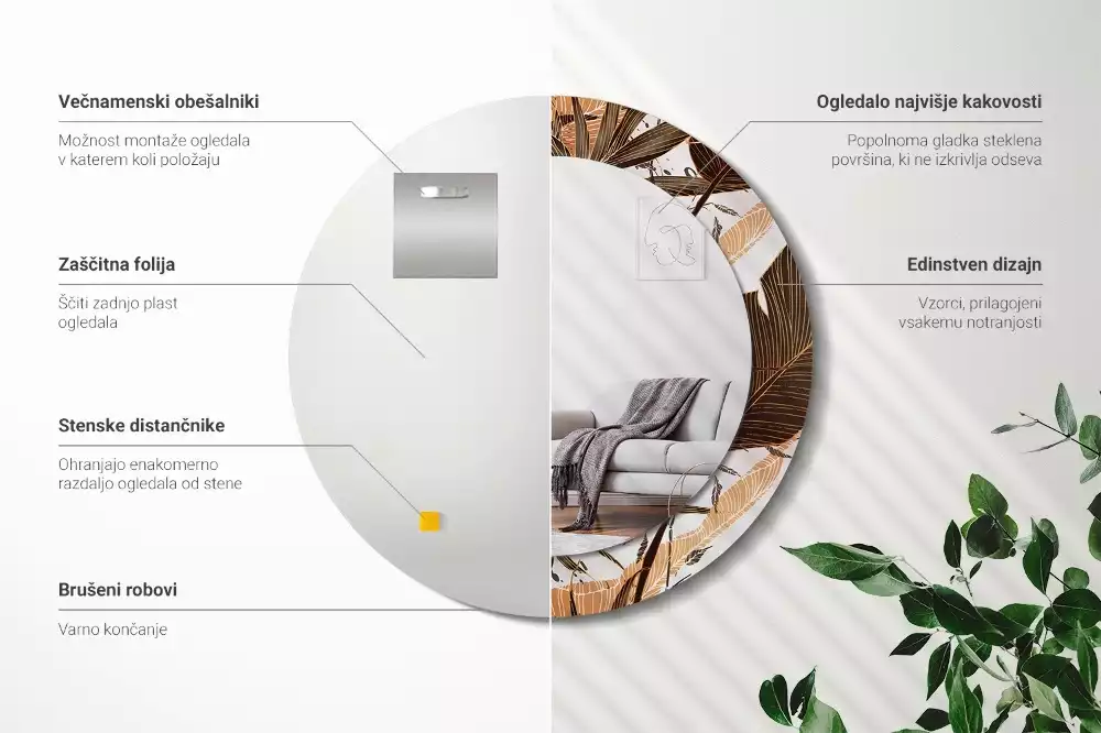 Espelho decorativo redondo Folhas de palmeira