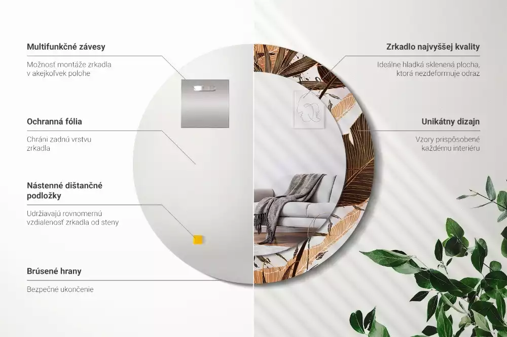 Espelho decorativo redondo Folhas de palmeira