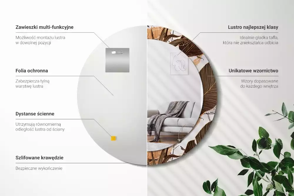 Espelho decorativo redondo Folhas de palmeira