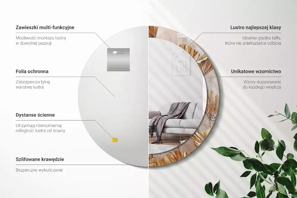 Espelho redondo decorativo Folhas Boho
