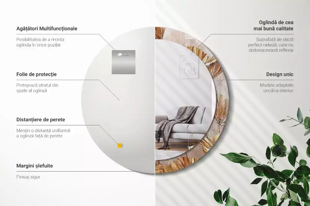 Espelho redondo decorativo Folhas Boho