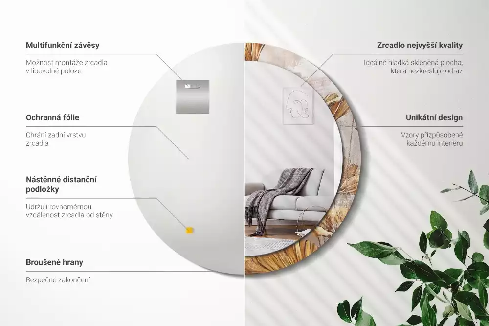 Espelho redondo decorativo Folhas Boho