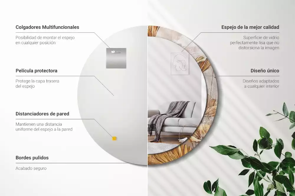 Espelho redondo decorativo Folhas Boho