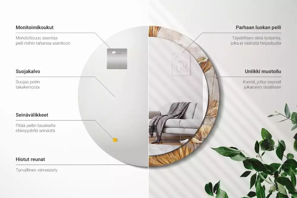 Espelho redondo decorativo Folhas Boho