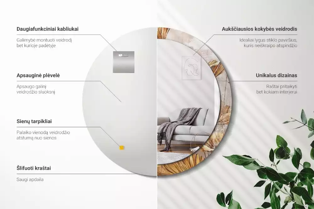 Espelho redondo decorativo Folhas Boho