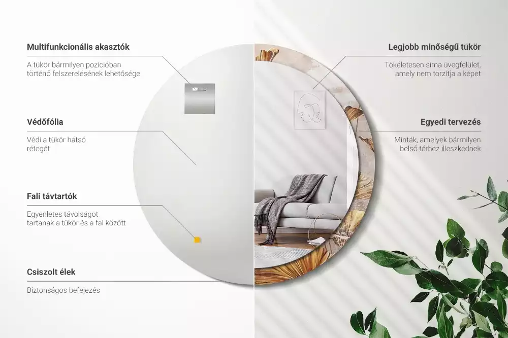 Espelho redondo decorativo Folhas Boho