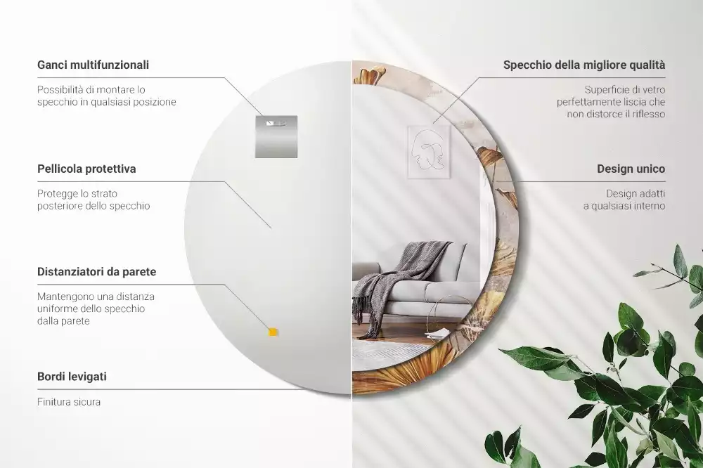 Espelho redondo decorativo Folhas Boho