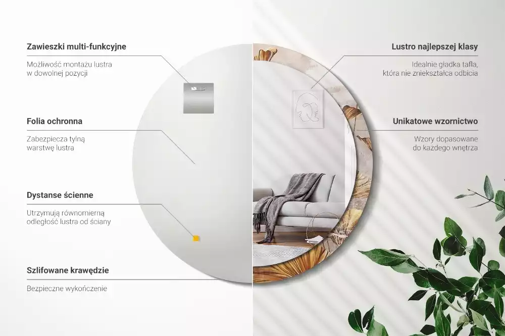 Espelho redondo decorativo Folhas Boho