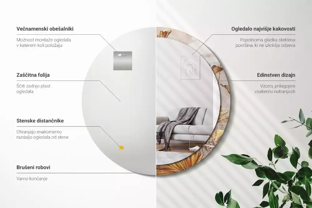 Espelho redondo decorativo Folhas Boho
