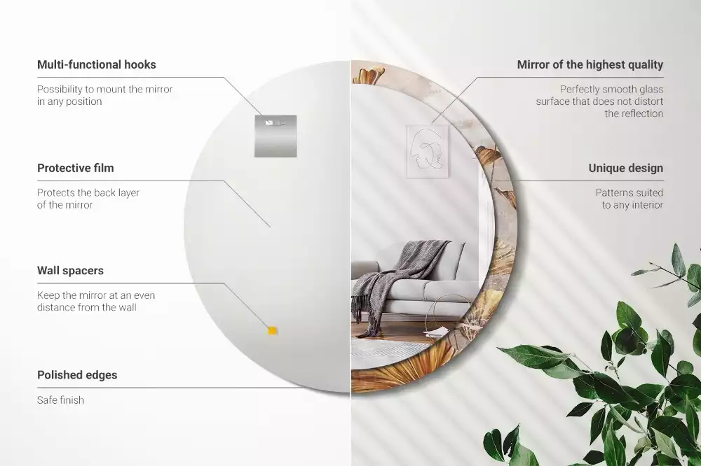 Espelho redondo decorativo Folhas Boho