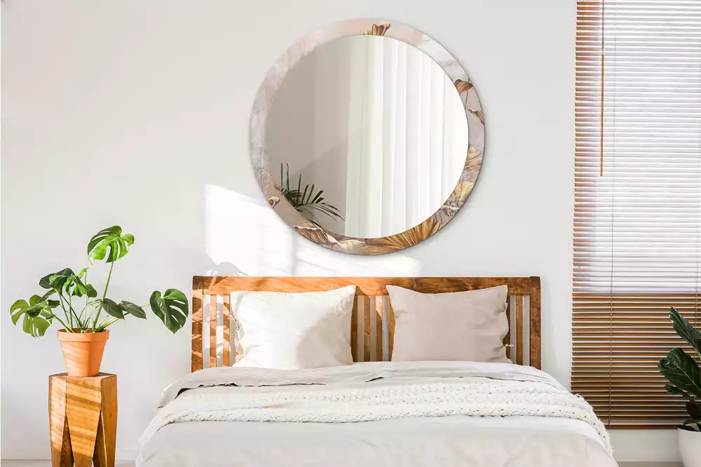 Espelho redondo decorativo Folhas Boho