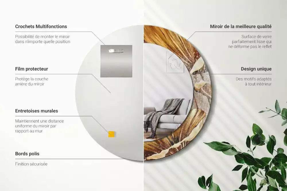 Espelho redondo decorativo Folhas Boho