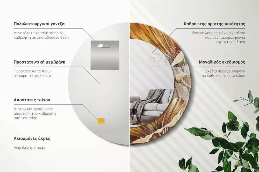 Espelho redondo decorativo Folhas Boho