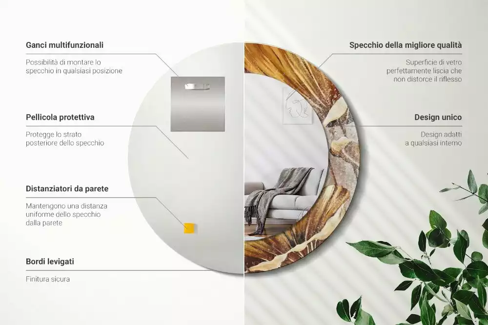 Espelho redondo decorativo Folhas Boho