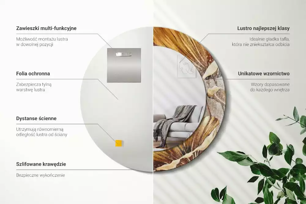 Espelho redondo decorativo Folhas Boho