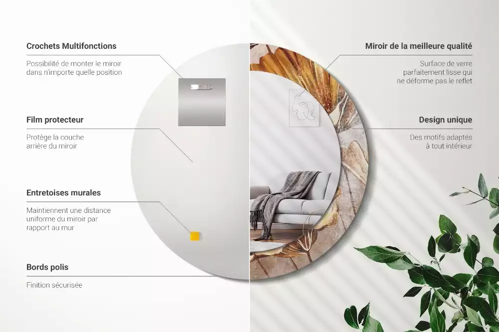 Espelho redondo decorativo Folhas Boho