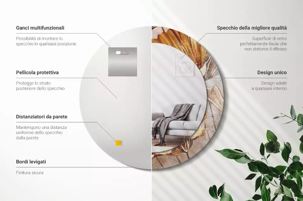 Espelho redondo decorativo Folhas Boho