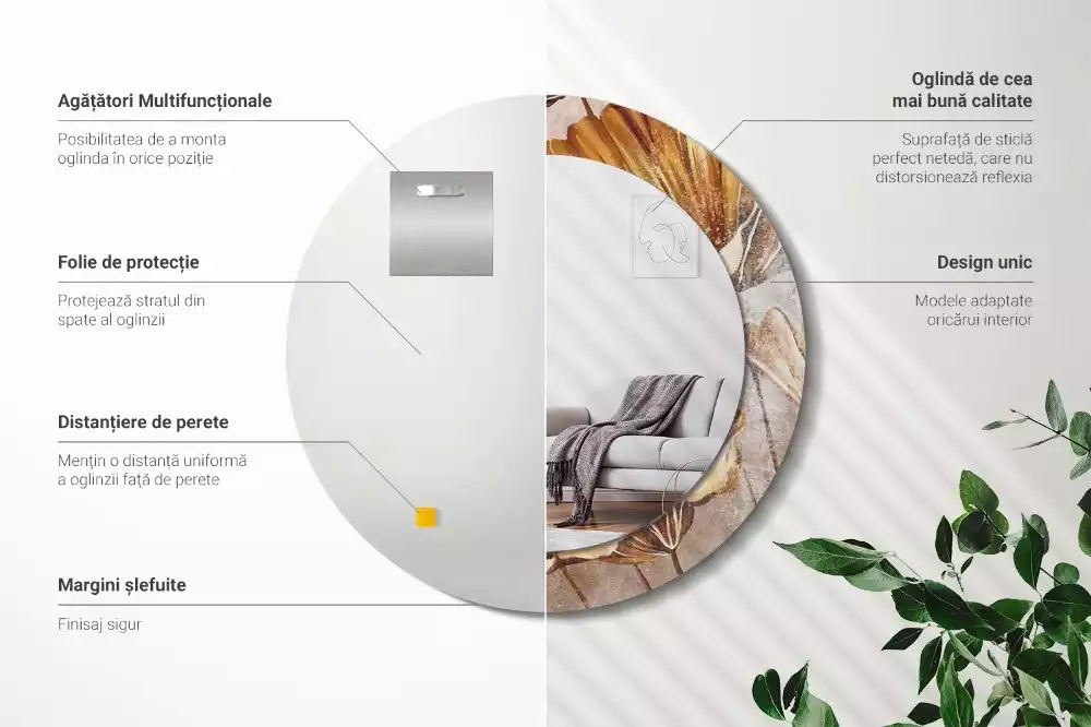 Espelho redondo decorativo Folhas Boho