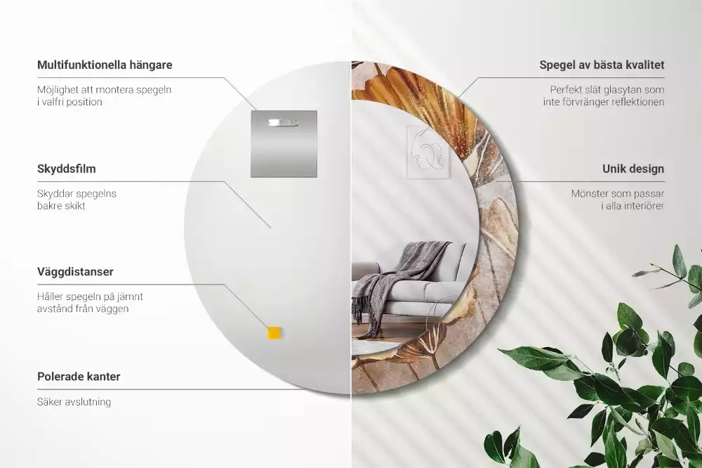 Espelho redondo decorativo Folhas Boho