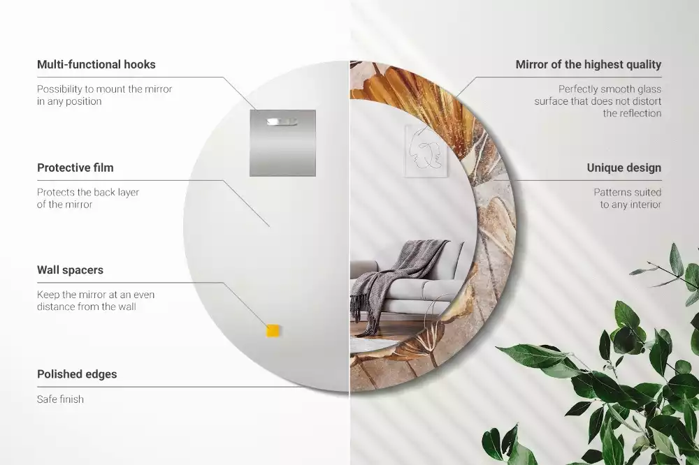 Espelho redondo decorativo Folhas Boho