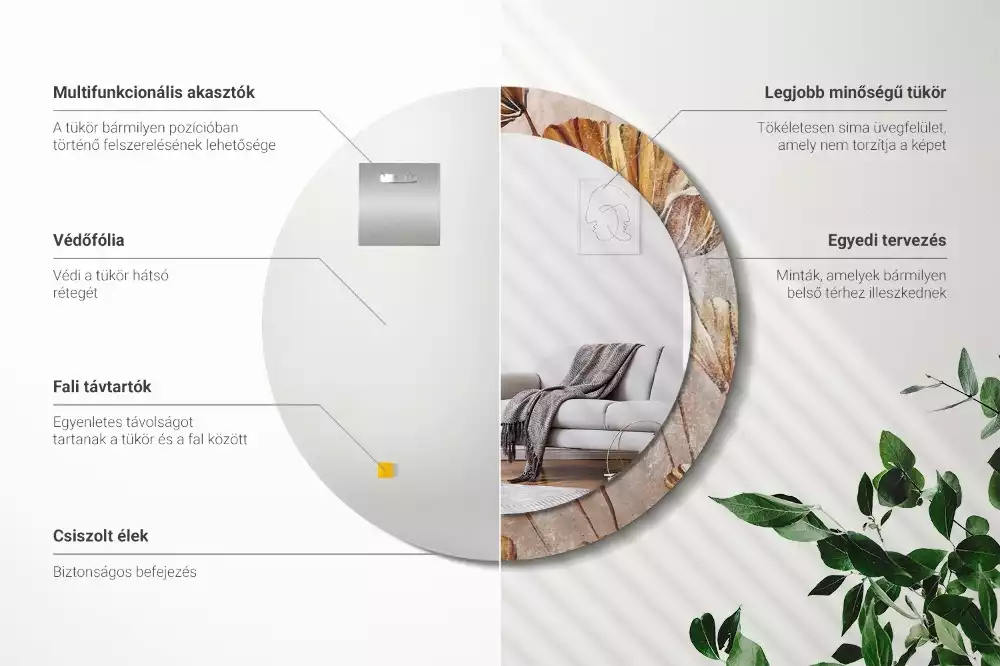 Espelho redondo decorativo Folhas Boho