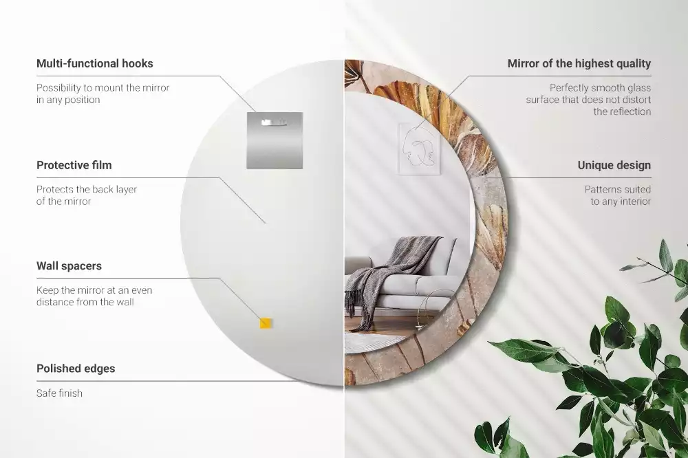 Espelho redondo decorativo Folhas Boho