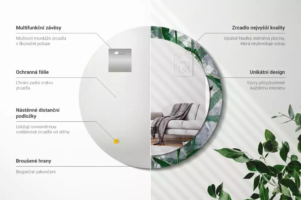 Espelho redondo decorativo Folhas tropicais