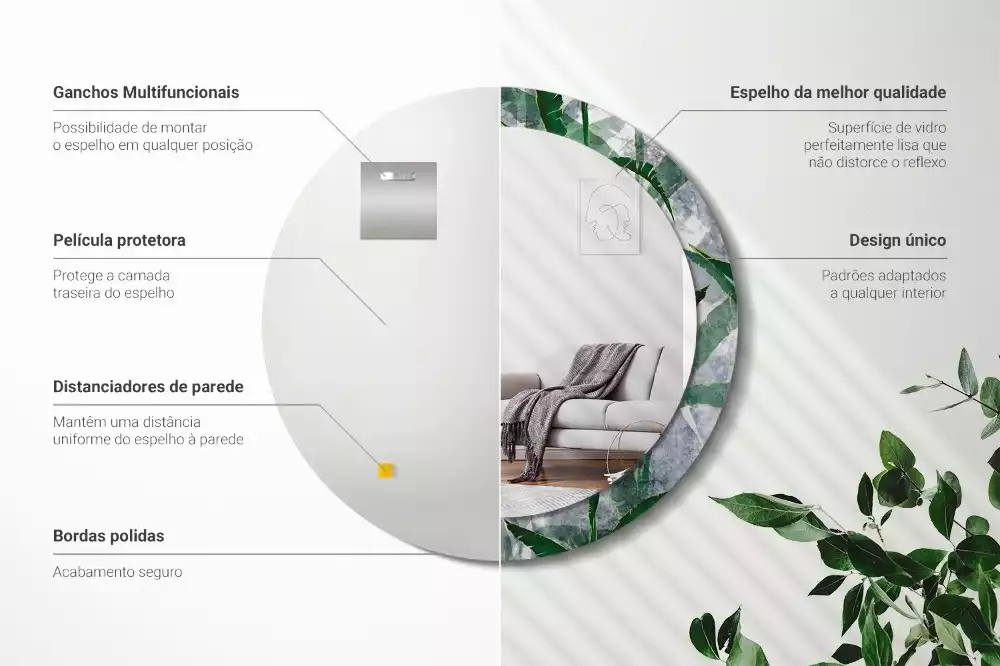 Espelho redondo decorativo Folhas tropicais