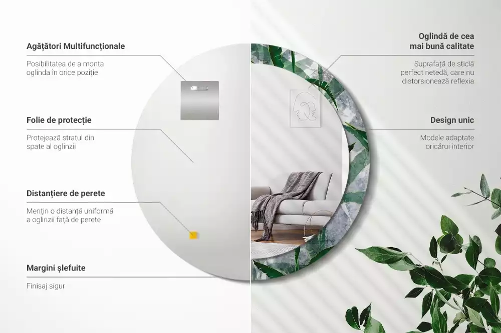 Espelho redondo decorativo Folhas tropicais