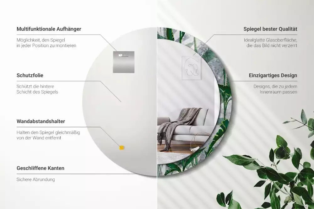 Espelho redondo decorativo Folhas tropicais