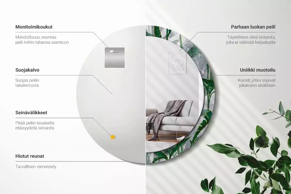 Espelho redondo decorativo Folhas tropicais