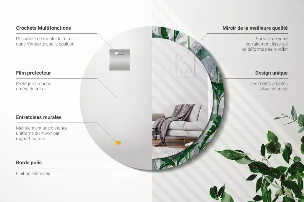 Espelho redondo decorativo Folhas tropicais