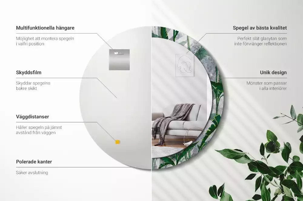 Espelho redondo decorativo Folhas tropicais