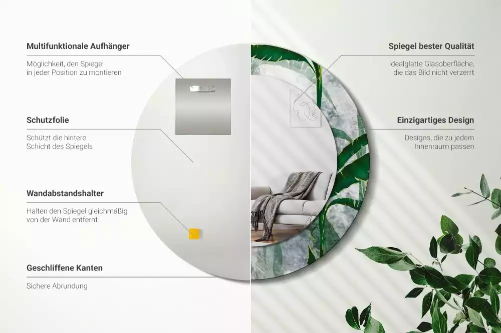 Espelho redondo decorativo Folhas tropicais