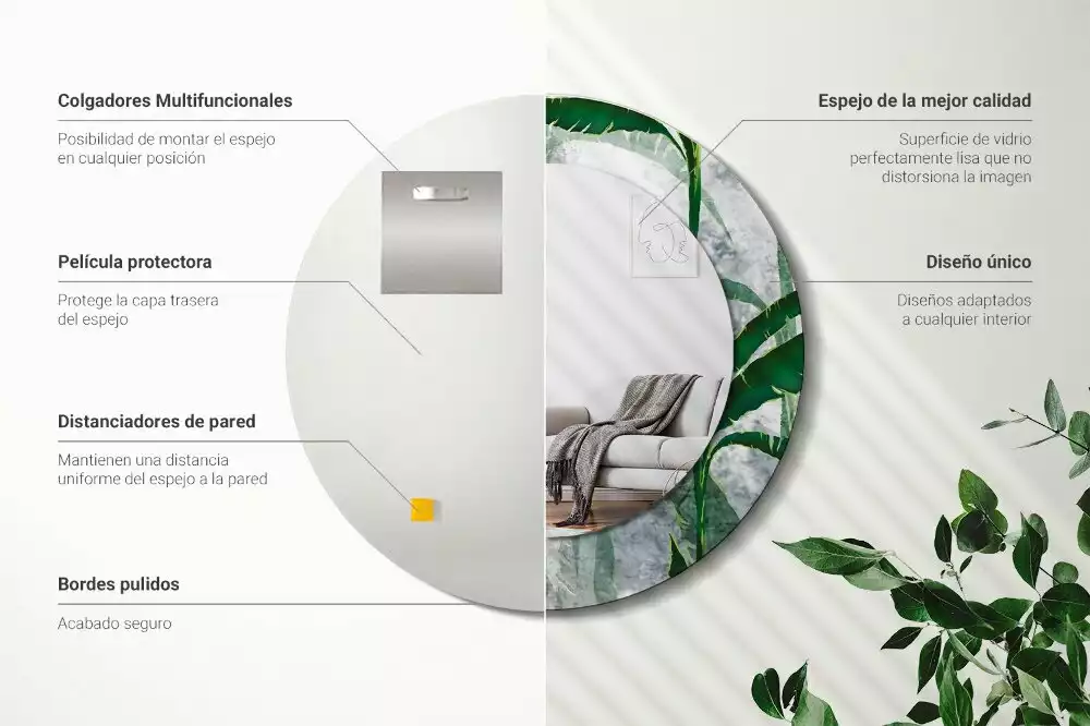 Espelho redondo decorativo Folhas tropicais