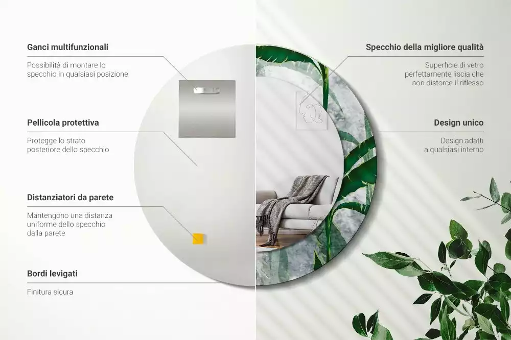 Espelho redondo decorativo Folhas tropicais