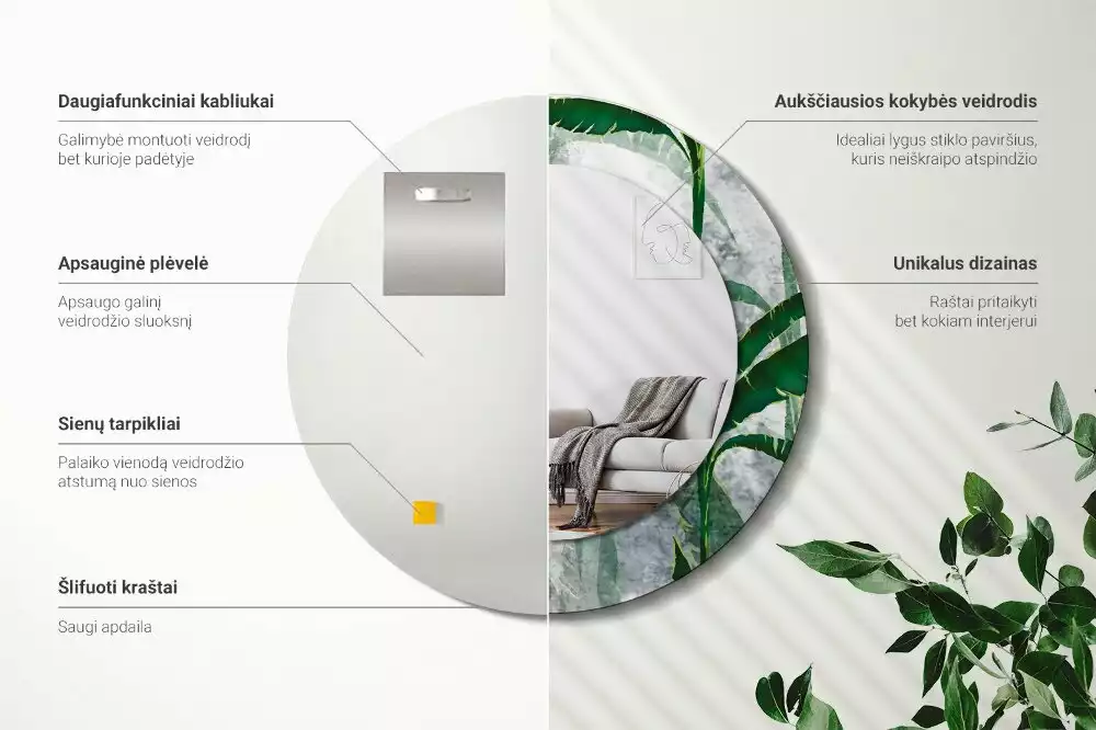 Espelho redondo decorativo Folhas tropicais