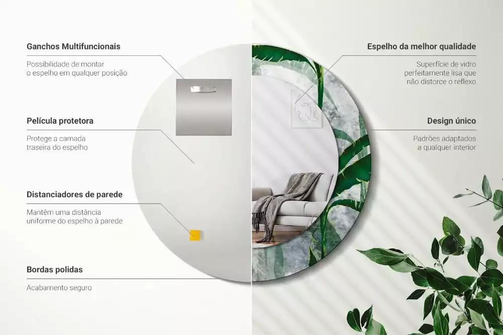 Espelho redondo decorativo Folhas tropicais