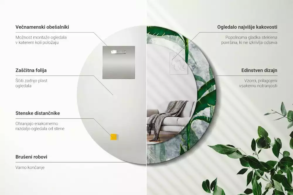 Espelho redondo decorativo Folhas tropicais