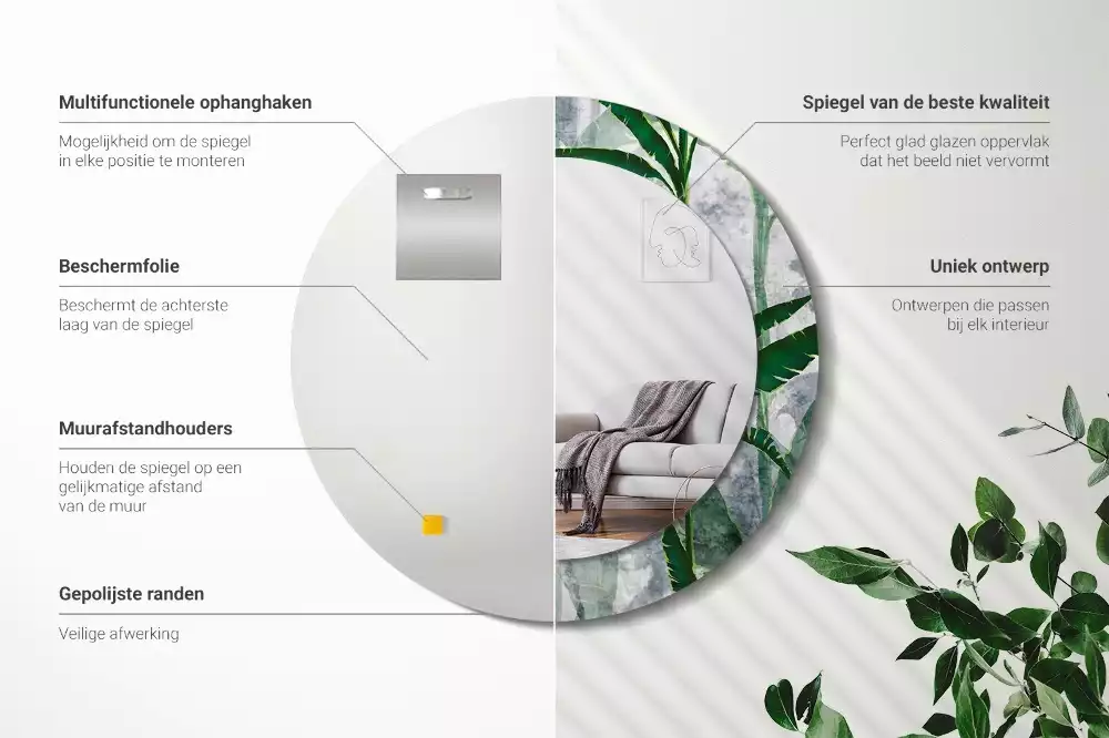 Espelho redondo decorativo Folhas tropicais