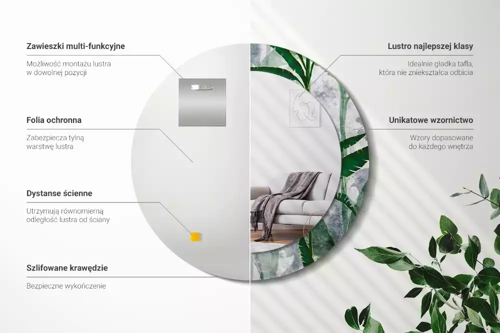 Espelho redondo decorativo Folhas tropicais