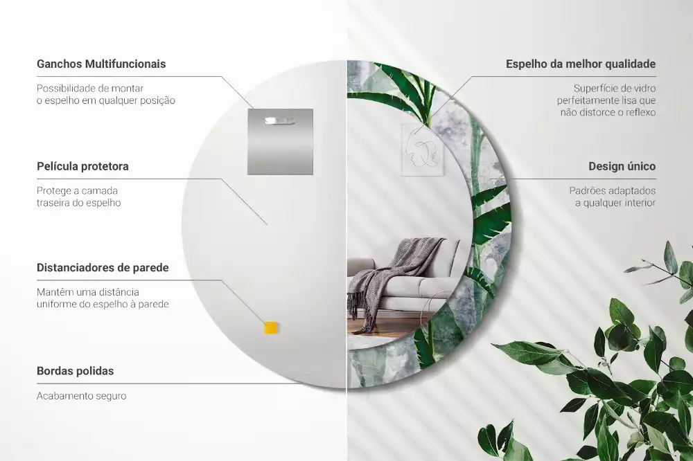 Espelho redondo decorativo Folhas tropicais