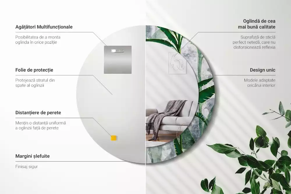 Espelho redondo decorativo Folhas tropicais